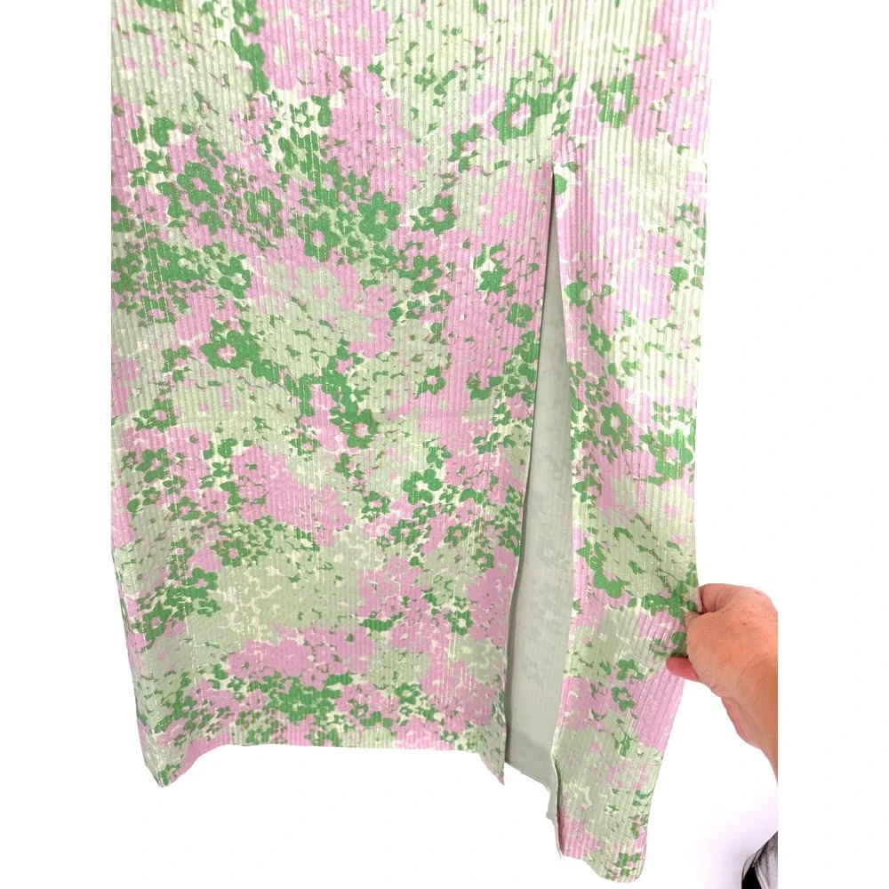 Stunning Etcetera Forget Me Not Silk Floral‎ Metallic Pleated Maxi Skirt Size 2